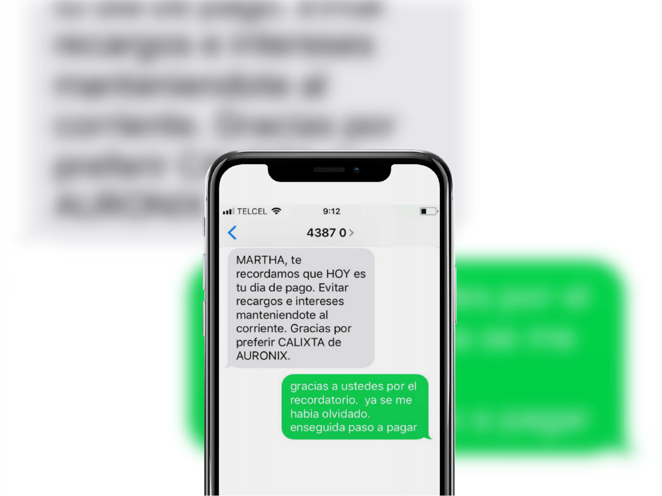 Cobranza via SMS con texto personalizado - Calixta de Auronix